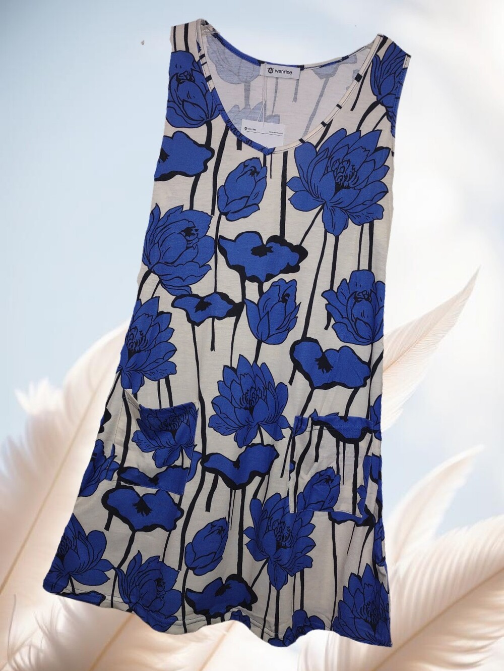 Blue & White Floral Sleeveless Casual Dress NWT